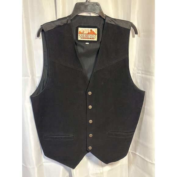 Saguaro West Black Leather Vest L Genuine Leather & Polyester - Picture 1 of 6